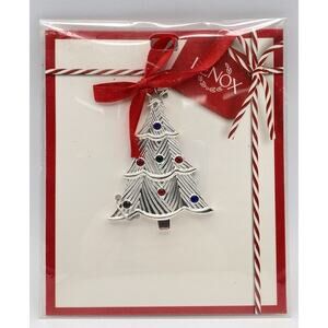 LENOX Jeweled Christmas Tree Ornament Charm Silver Tone Multi-Color Rhinestones